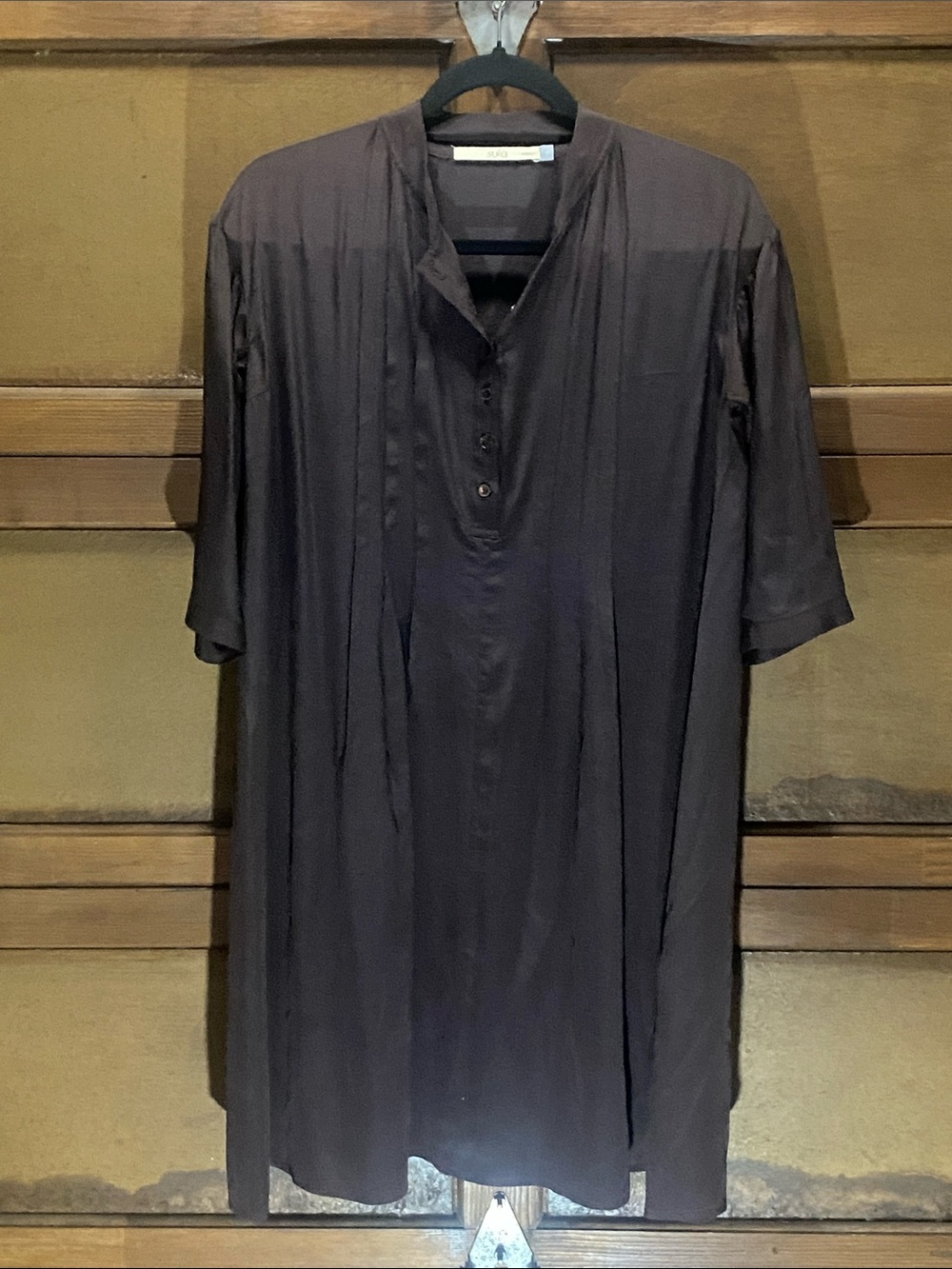 Sula 100% Silk Button-Down Midi Dress in Deep Brown Sz S